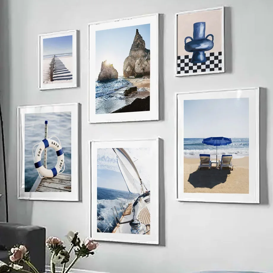 Home Decor Vase - Blue Sea Sunshine Beach White Sailboat