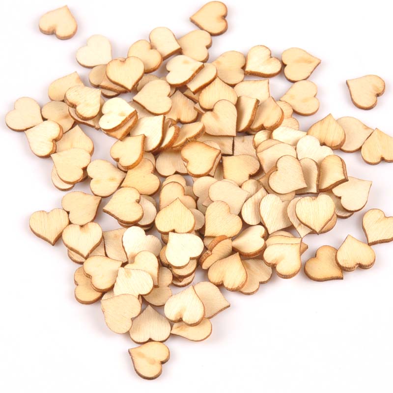 Home Decor Scrap - 100pcs Mini Natural Heart pattern wooden