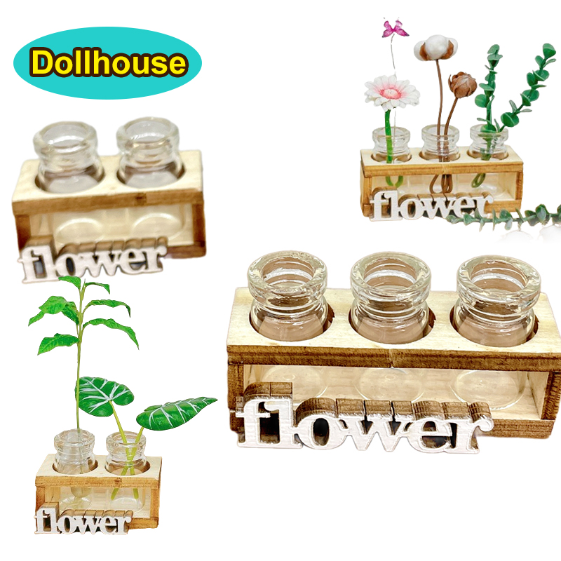 Home Decor Vase - 1Set 1:12 Dollhouse Miniature Hydroponic Wooden