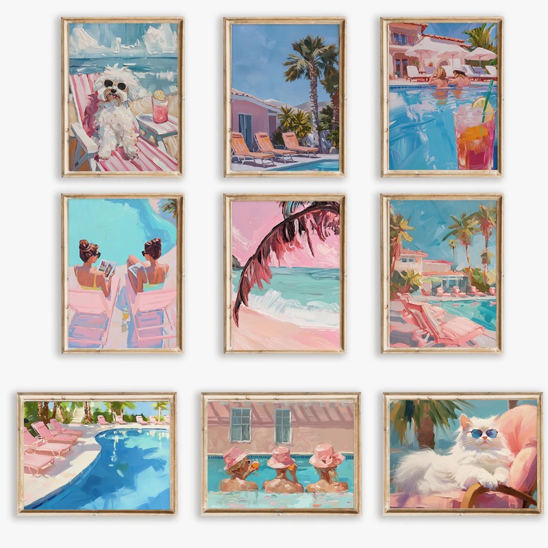 Watercolor Poster Print - Vintage Girly Summer Pool Party Poster