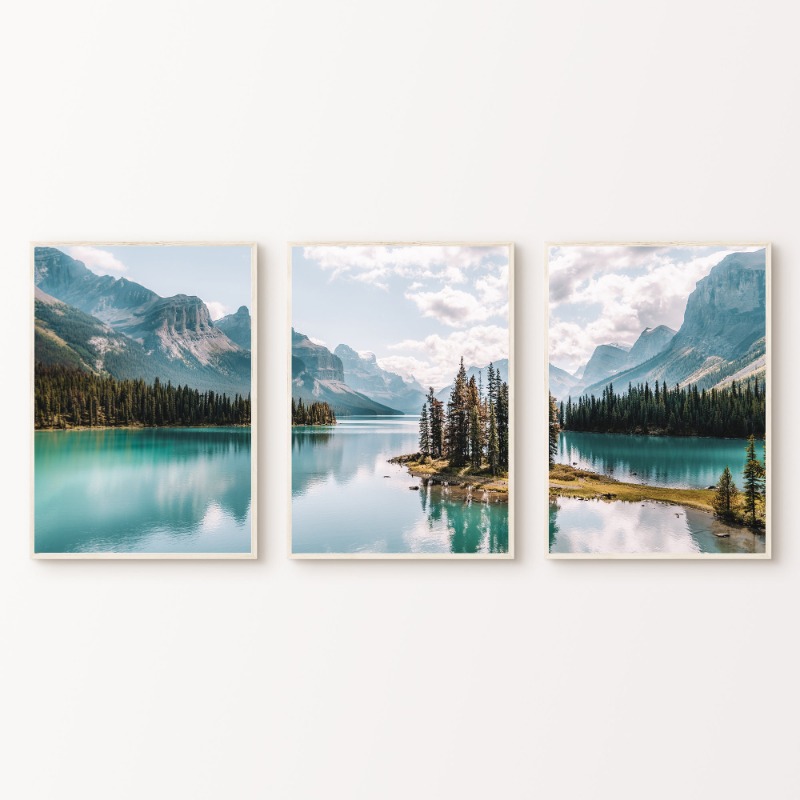 Watercolor Poster Print - Canada Mountain Lake Poster Scenic Forest
