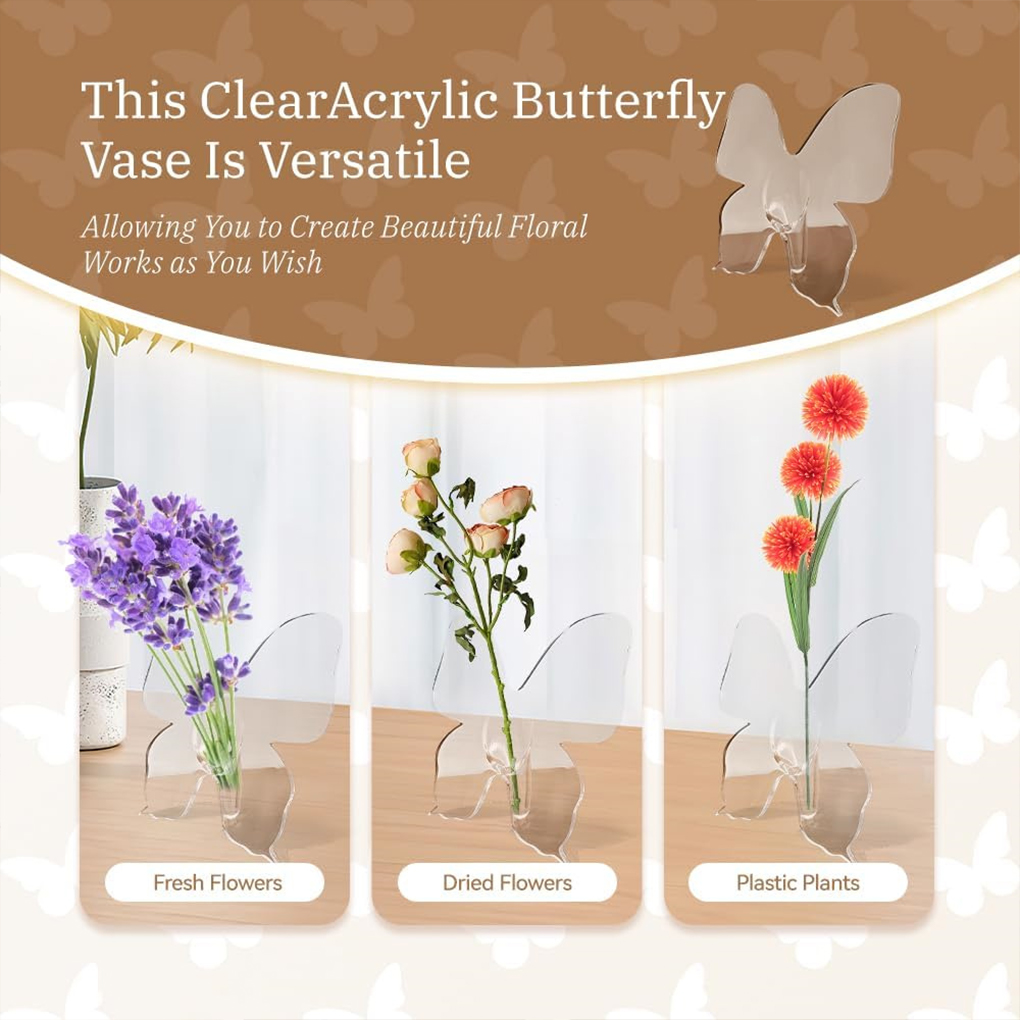 Home Decor Vase - Transparent Butterfly Acrylic Flower Vase Three-dimensional