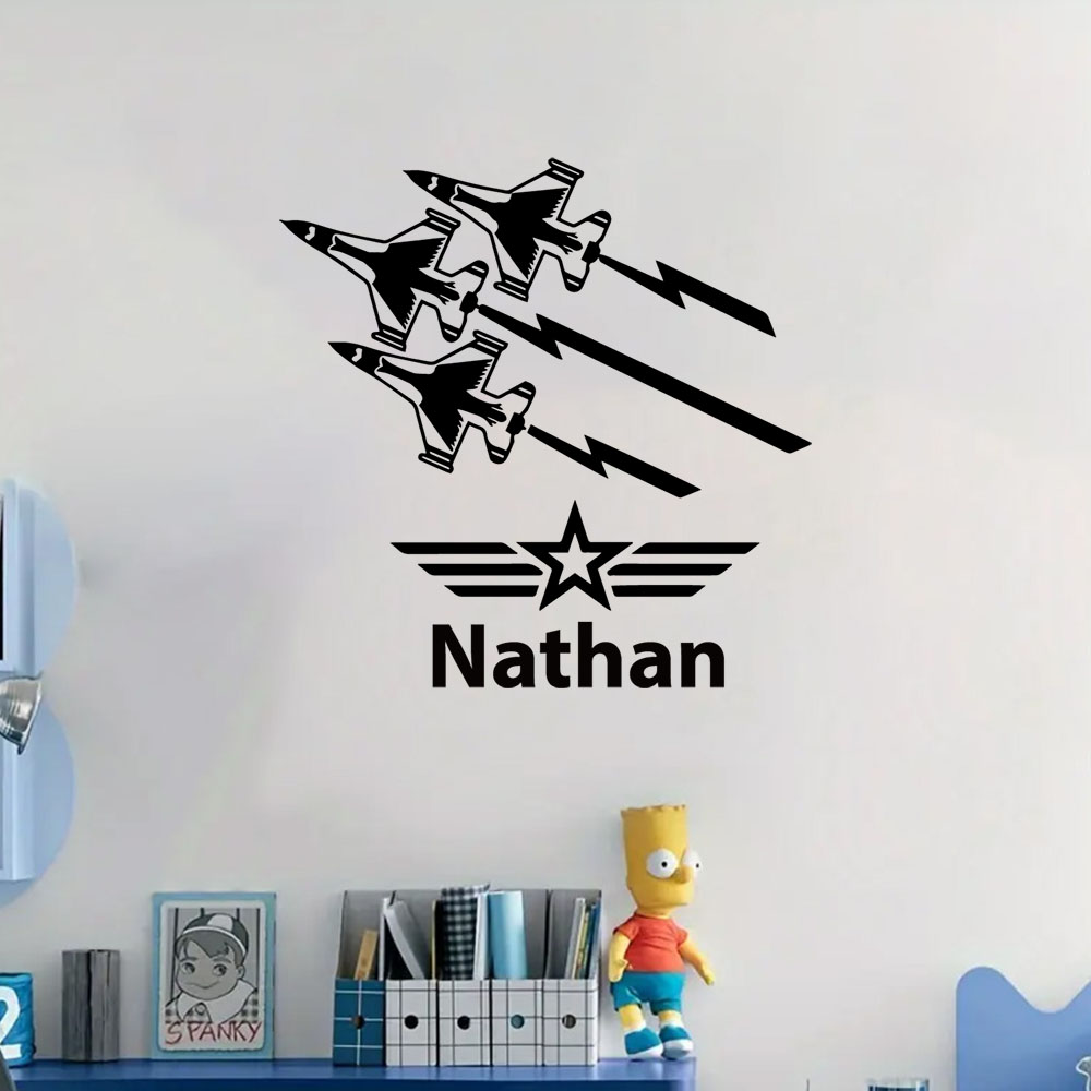 Home Decor Wall Stickers - 1PC Colorful Airplane Customized Text Wall