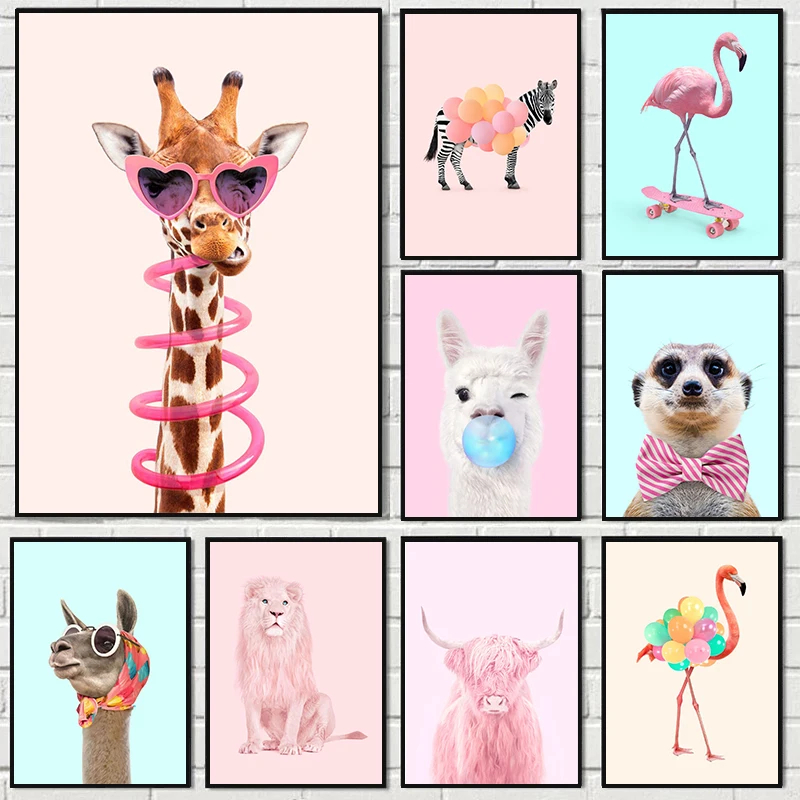 Funny Fashion Giraffe Zebra Fl - Watercolor Poster Print ulasan dan harga