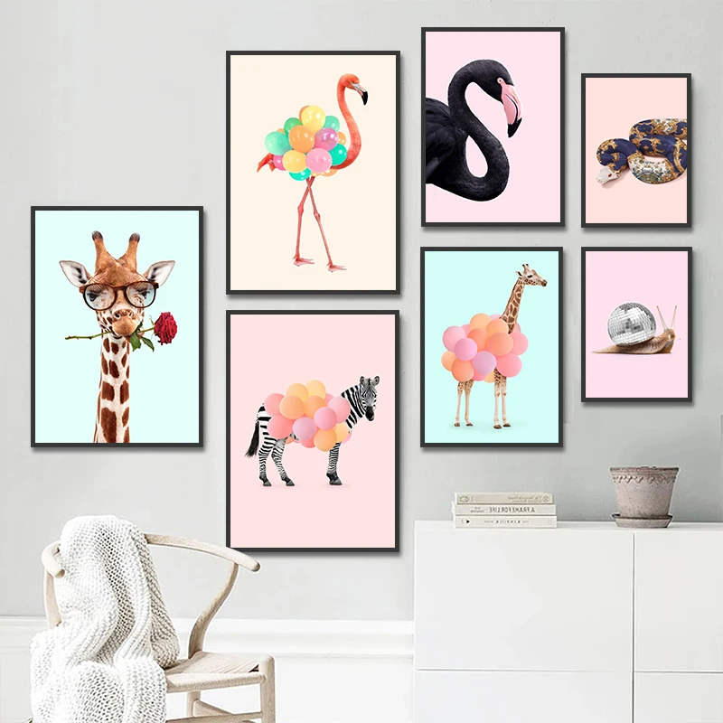 Funny Fashion Giraffe Zebra Fl - Watercolor Poster Print ulasan dan harga