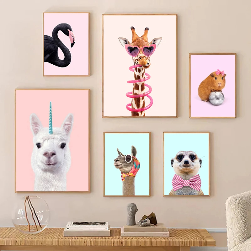 Funny Fashion Giraffe Zebra Fl - Watercolor Poster Print ulasan dan harga