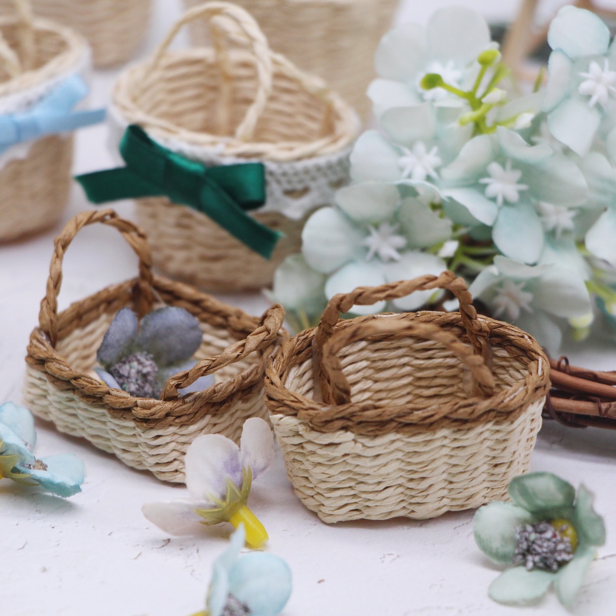 1Pc Dollhouse Handwoven Lafite - Rattan Plant Basket ulasan dan harga