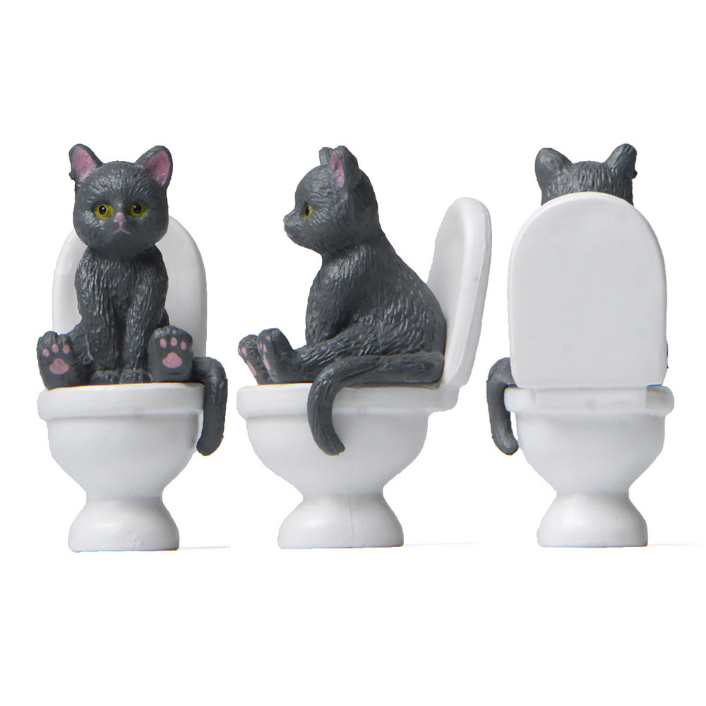 Cat Sit On Figurines Toilet Ca - Home Decor Korea ulasan dan harga