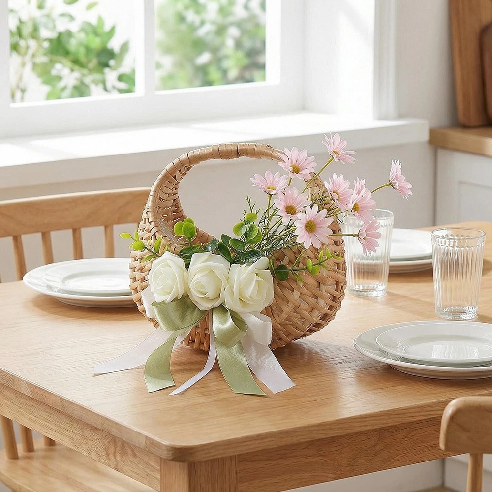 Rattan Flower Girl Basket with - Rattan Plant Basket ulasan dan harga