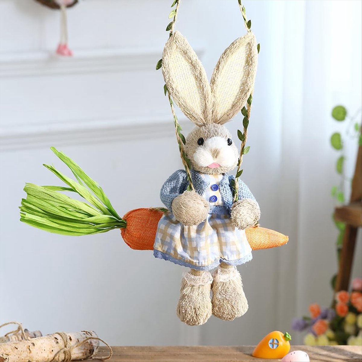 Easter Straw Bunny Figurine, S - Home Decor Statue ulasan dan harga