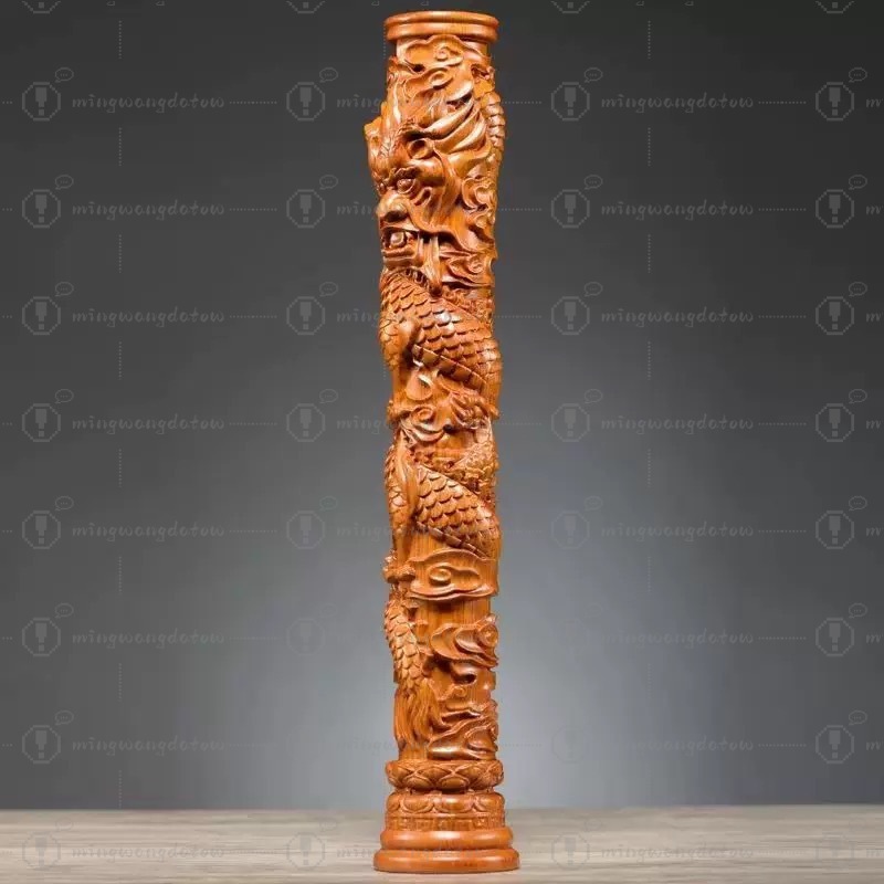 Rosewood Carved Dragon Pillar  - Home Decor Statue ulasan dan harga