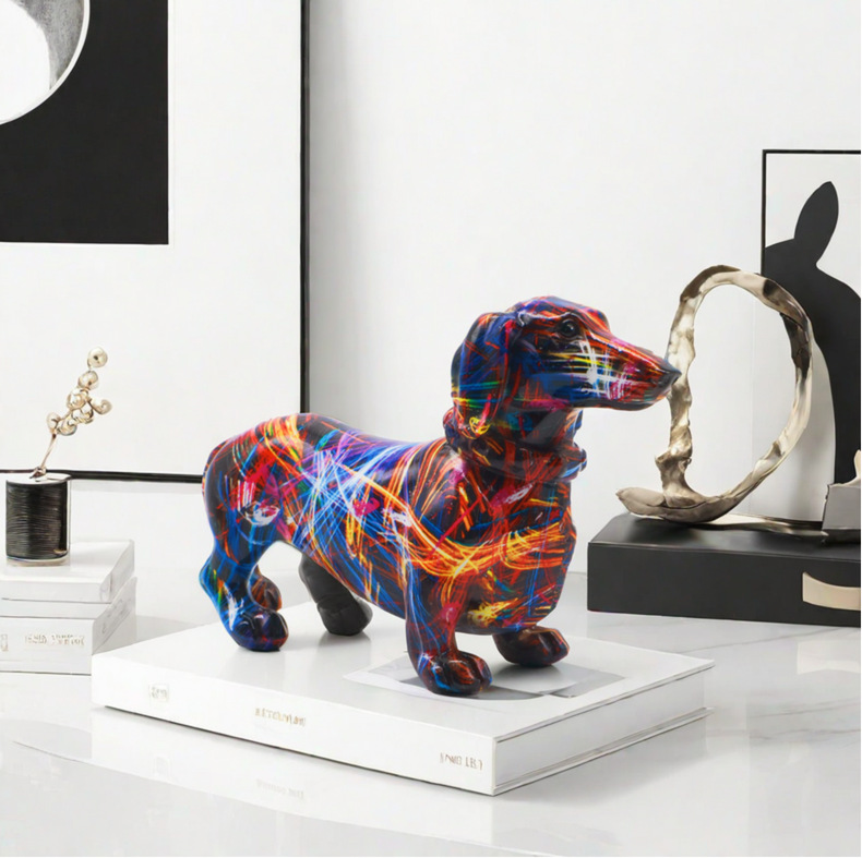 Resin Graffiti Dog Statue Mode - Home Decor Statue ulasan dan harga