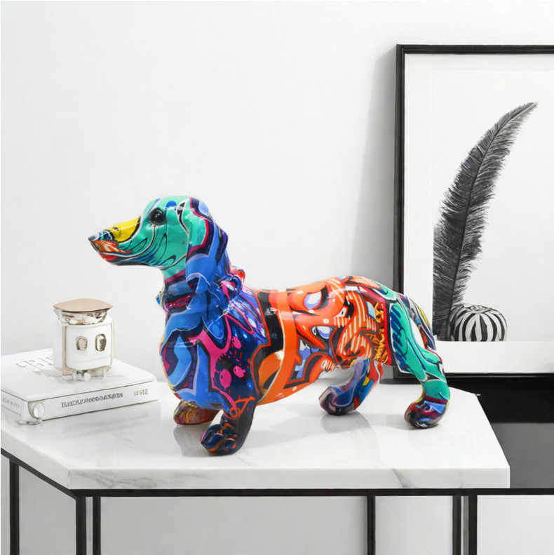 Resin Graffiti Dog Statue Mode - Home Decor Statue ulasan dan harga
