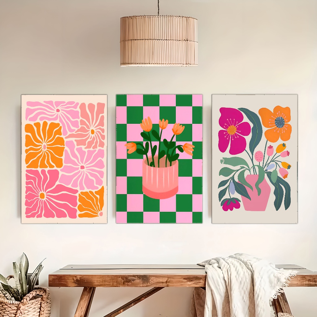 Vibrant Flowers and Vases Canv - Home Decor Vase ulasan dan harga