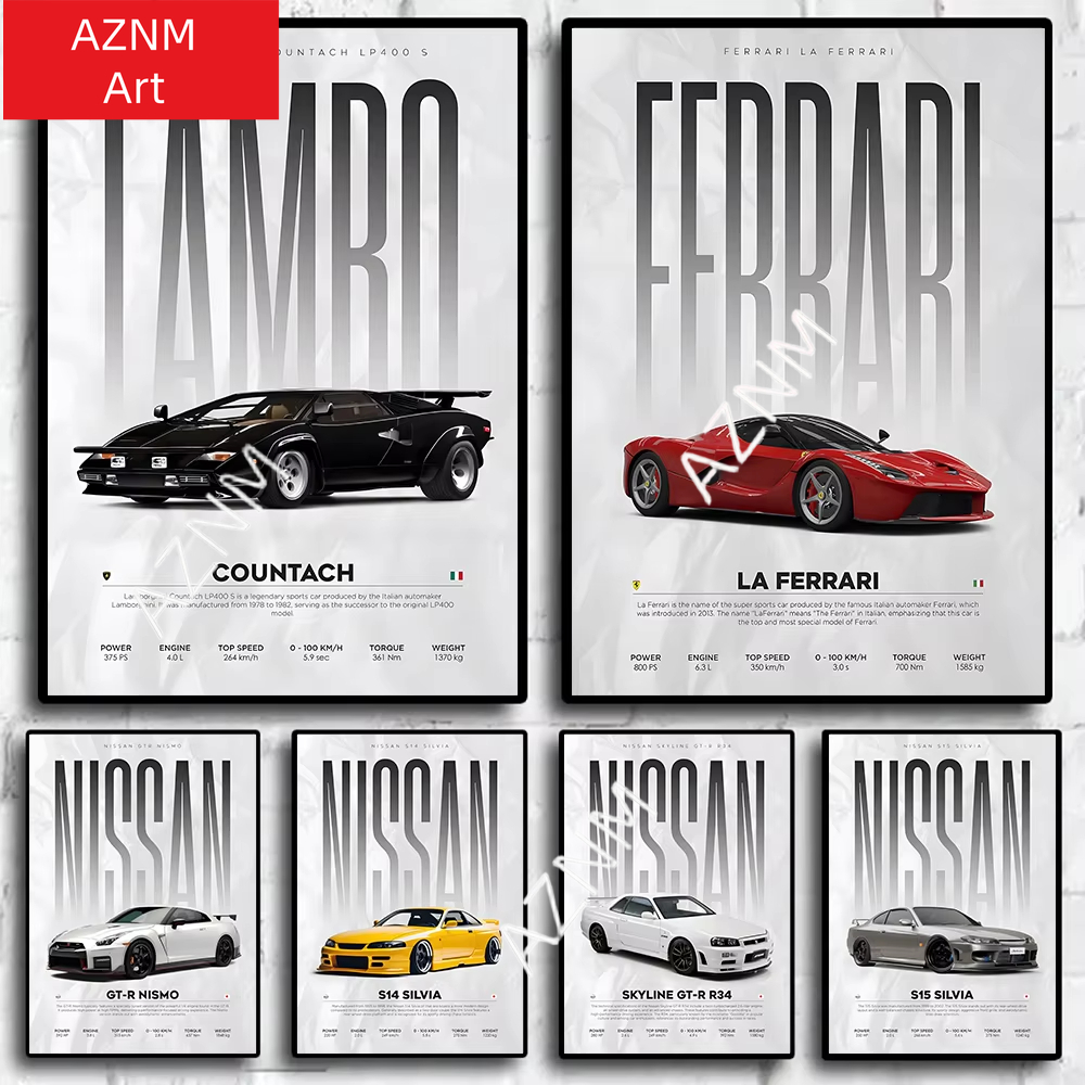Famous Cars S14 F430 SF90 GTS  - Watercolor Poster Print ulasan dan harga