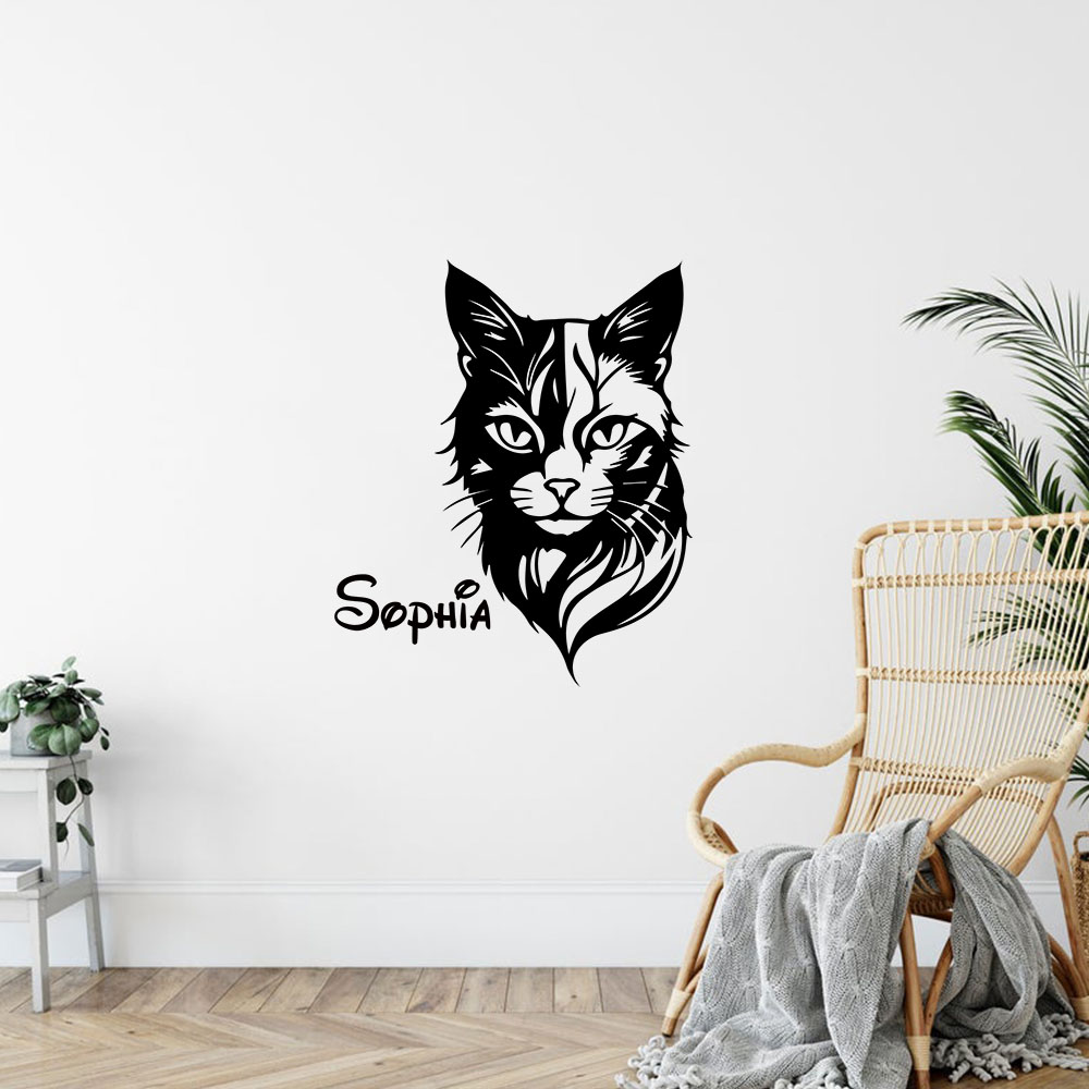 1PC Cute Cat Personalized Name - Home Decor Wall Stickers ulasan dan harga