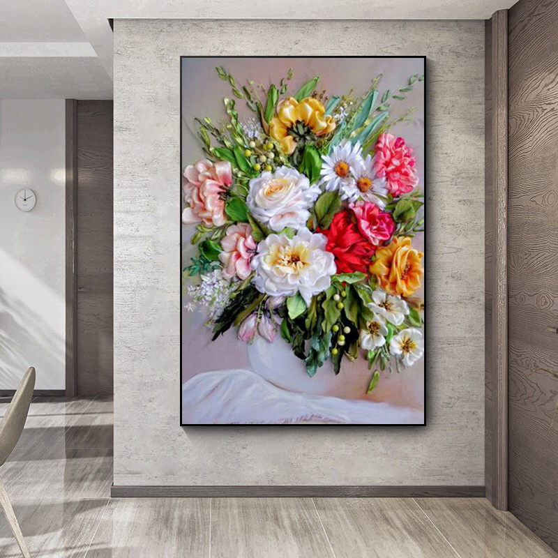Canvas Painting Flowers Print  - Home Decor Vase ulasan dan harga